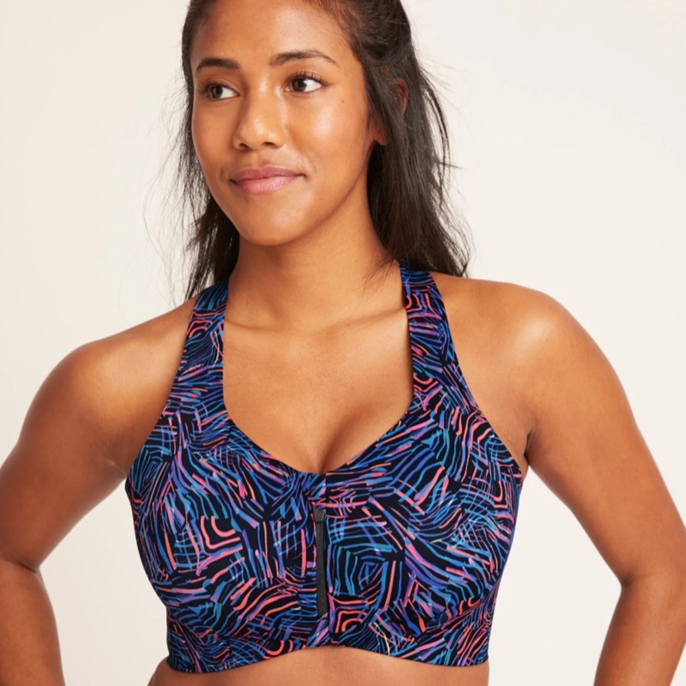 Knix Catalyst Front Zip Black Multicolour High Impact Sports Bra Size 8